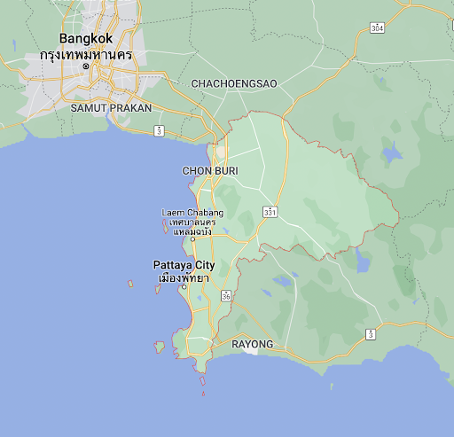 Map of Ban Ao Udom Community, Chon Buri Province, Thailand